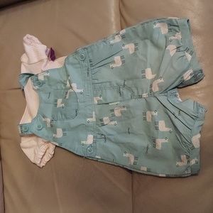 Baby girl's Just One You Llama overall short set